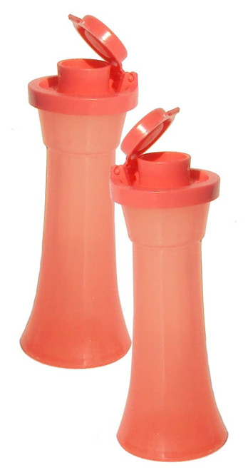Tupperware Mini 4 Inch Hourglass Salt and Pepper Shakers Coral Color