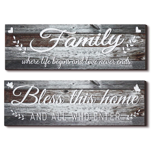 Jetec Wooden Family Signs Rustic Bless This Home Wall Decor Wood Family Decor Wall Art Farmhouse Entryway Sign Home Decoration for Bedroom Living Room Office Home Decor, 13.8 x 4.7 Inch (Gray)