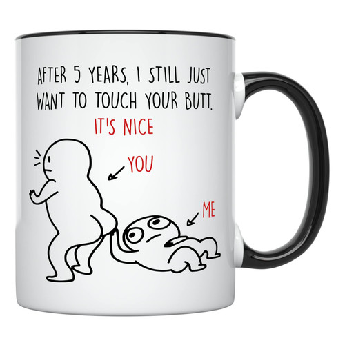 YouNique Designs 5 Year Anniversary Mug, 11 Ounces, Funny 5th Anniversary Coffee Mug for Her and Him, Fifth Year Wedding Anniversary Cup, 5th Wedding Anniversary Mug for Husband and Wife (White)