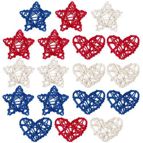 18 Piece 4th of July Star Shaped Rattan Heart Wicker Balls Decoration, Red Blue White Rattan Balls for Patriotic Labor Day Independence Day Home Decor DIY Ornament Wedding Table Decor, 2.36 Inch 18 Piece 4th of July Star Shaped Rattan Heart Wicker Balls Decoration, Red Blue White Rattan Balls for Patriotic Labor Day Independence Day Home Decor DIY Ornament Wedding Table Decor, 2.36 Inch