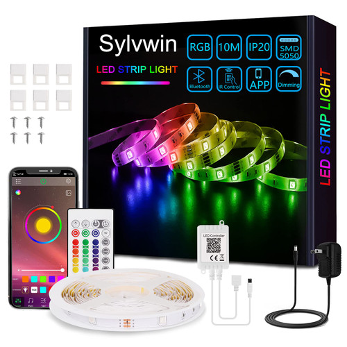 sylvwin Led Strip Lights 32.8ft,RGB Color Changing Led Lights Strip,SMD 5050 Dimmable Lighting with APP&Remote Control,Music Sync Led Lights Strip for Bedroom,Home Kitchen,Party,TV Backlight
