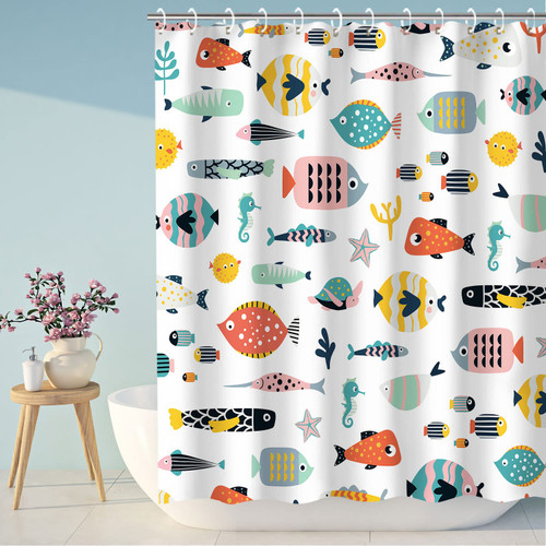 RosieLily Fish Shower Curtain, Kids Bathroom Shower Curtain Cartoon Shower Curtain, Nautical Shower Curtain Set with 12 Hooks, Waterproof Colorful Animal Cartoon Fish Bathroom Decor, 72x78 RosieLily Fish Shower Curtain, Kids Bathroom Shower Curtain Cartoon Shower Curtain, Nautical Shower Curtain Set with 12 Hooks, Waterproof Colorful Animal Cartoon Fish Bathroom Decor, 72x78