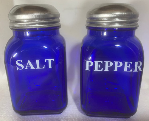Salt & Pepper Shaker Set - Stove Top - Cobalt Blue Glass - Mosser USA