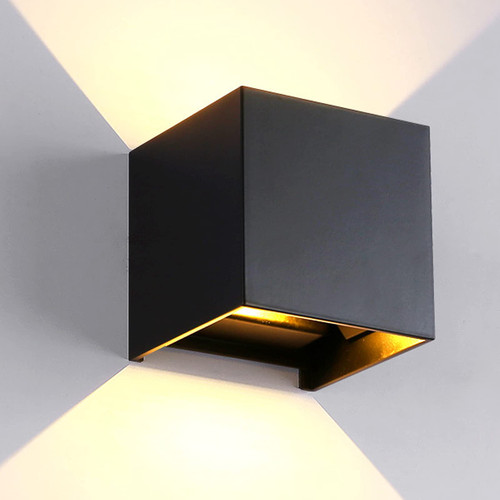 Floodoor LED Aluminum Wall Sconces Lights 12W Modern Up and Down Wall Mount Light for Pathway Staircase Bedroom Reading Living Room Balcony Spuare Black Wall Lamp Fixture