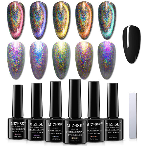 MIZHSE 9D Cat Eye Gel Nail Polish Holographic Magnetic Gel Polish Holographic Gel Nail Polish with Laser Effect Soak Off UV LED with Magnet Stick Gel Black Nail Polish Set 6pcs MIZHSE 9D Cat Eye Gel Nail Polish Holographic Magnetic Gel Polish Holographic Gel Nail Polish with Laser Effect Soak Off UV LED with Magnet Stick Gel Black Nail Polish Set 6pcs