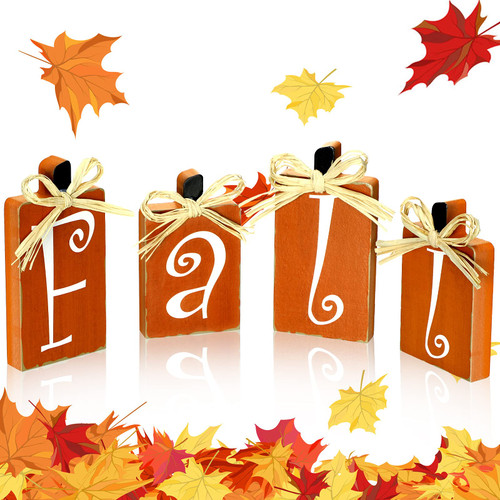 Jetec 4 Pieces Thanksgiving Wood Fall Sign Pumpkin Fall Tiered Tray Decor Rustic Autumn Mini Pallet Pumpkin Decor Pumpkin Harvest Fall Signs for Fall Harvest Home Decor Thanksgiving Halloween