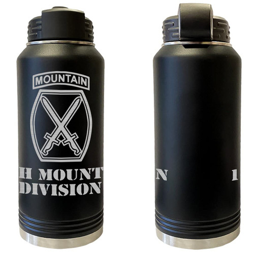 Army 10th Mountain Division Laser Engraved 32oz Water Bottle (Black)