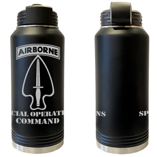 Army Special Operations Command Laser Engraved 32oz Water Bottle (Black)