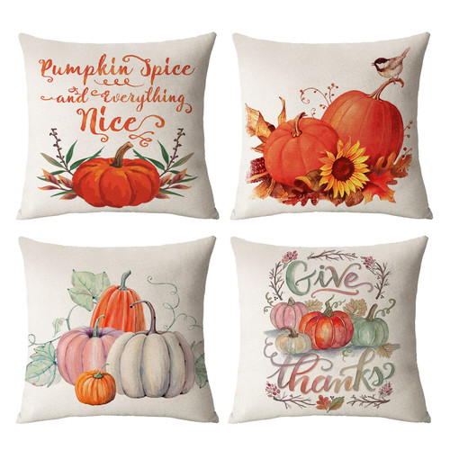 Set of 4 Fall Pillow Covers 20x20 Inch Fall Thanksgiving Pumpkins Decor Throw Pillows Covers Autumn Leaves Decorative Home Outdoor Sofa Couch Pillow Cases for Fall Theme Decorations (20 by 20)