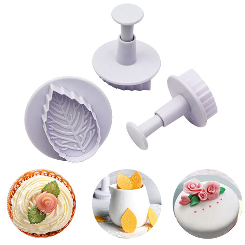 INSPEE 3 Pieces Rose Leaf Fondant Plunger Cutters Sugarcraft Cake Cookie Cutter Decorating Mold Tools