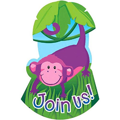 Amscan Wild Jungle Animals Themed Party Join Us Fill-In Invitations (Pack of 8), Multicolor, 3 7/8" x 5 5/8"