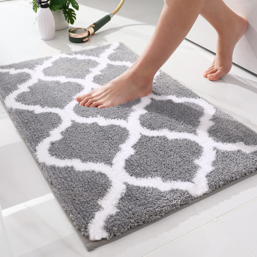 OLANLY Bathroom Rugs, Soft and Absorbent Microfiber Bath Rugs, Non-Slip Shaggy Shower Carpet, Machine Wash Dry, Bath Mats for Bathroom Floor, Tub and Shower, 30x20, Grey