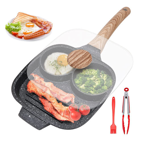 Bobikuke Egg Pan with Lid,Egg Frying Pan Nonstick, Pancake Pan Sectional Frying Pan for Breakfast,3 Section Fried Egg Pan Suitable for Gas Stove & Induction Cooker,100% Free of PFOA Bobikuke Egg Pan with Lid,Egg Frying Pan Nonstick, Pancake Pan Sectional Frying Pan for Breakfast,3 Section Fried Egg Pan Suitable for Gas Stove & Induction Cooker,100% Free of PFOA
