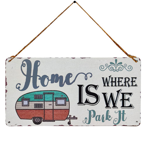 ZOVSON Home is Where We Park It Vintage Metal Signs Wall Art Hanging Farmhouse Home Decor Camping Sign Plaque for Camper 5X10 Inch ZOVSON Home is Where We Park It Vintage Metal Signs Wall Art Hanging Farmhouse Home Decor Camping Sign Plaque for Camper 5X10 Inch