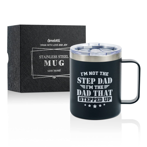 Onebttl Stepdad Bonus Dad Gifts Coffee Mug Cup Stainless Steel, Step Dad Father Presents from Daughter Son for Father's Day Birthday Christmas, Travel Mug with Lid, 12oz/350ml - Stepdad Step Up