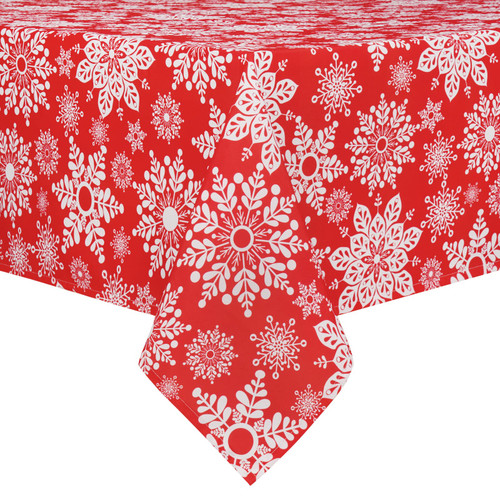 Christmas Tablecloth, Red White Snowflake Table Cloth, Xmas Waterproof Tablecloths for Dining Kitchen Winter Holiday, Spill-Proof Table Cover for New Year Party Home Decor, Rectangle 60 x 120 inch