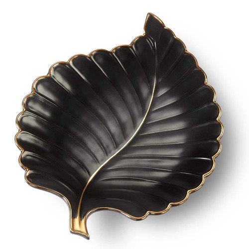 CosyCorner Ceramic Jewelry Trays Trinket Dish Ring Dish Ceramic Candy Plate Snack Plate Leaf Shaped Dish (Black, Medium)