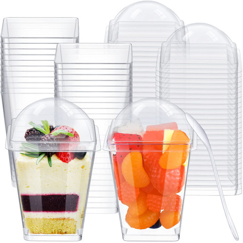 CHENGU 5 oz Clear Plastic Dessert Cups with Lids and Tasting Spoons Disposable Square Dessert Cups Plastic Mini Dessert Tumbler Appetizer Cups for Party Weddings Desserts Appetizers Mousse(125 Sets) CHENGU 5 oz Clear Plastic Dessert Cups with Lids and Tasting Spoons Disposable Square Dessert Cups Plastic Mini Dessert Tumbler Appetizer Cups for Party Weddings Desserts Appetizers Mousse(125 Sets)
