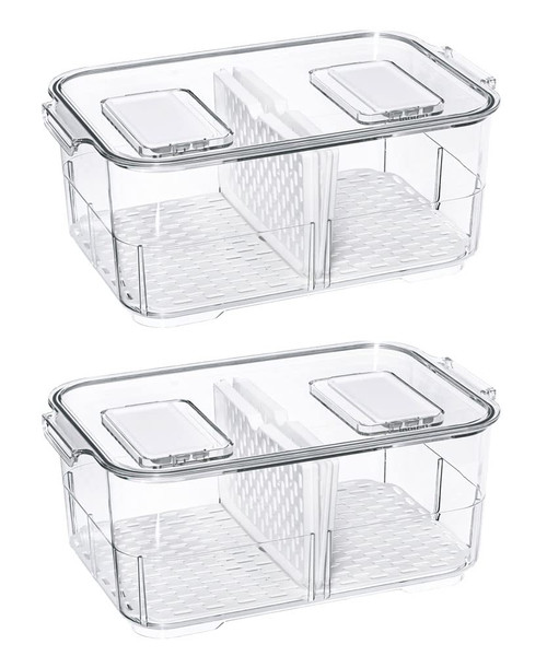 SANNO Produce Saver Fresh Keeper Vegetable Fruit Storage Containers, Refrigerator Fridge Stackable Bins with Lids and Vents, Stackable Salad Lettuce Keeper,BPA-freeContainers Bin-