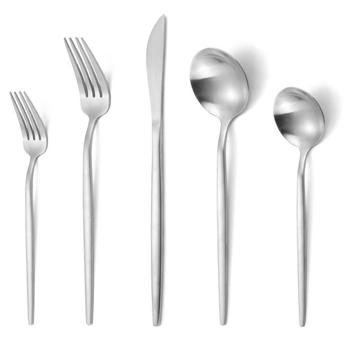 Matte Silverware Set, VANVRO 40-Piece Stainless Steel Flatware Set, Satin Finish tableware Cutlery Set, Service for 8, Home and Restaurant, Dishwasher Safe Matte Silverware Set, VANVRO 40-Piece Stainless Steel Flatware Set, Satin Finish tableware Cutlery Set, Service for 8, Home and Restaurant, Dishwasher Safe