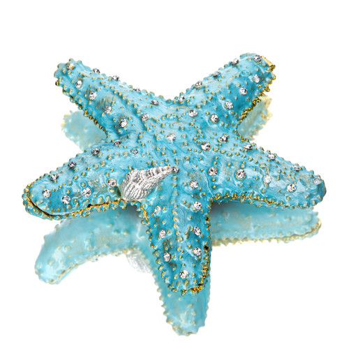 YU FENG Jeweled Starfish Figurine Trinket Boxes Hinged Collectible Painted Enameled Sea Star Animal Jewelry Holder Box(Ocean Blue)