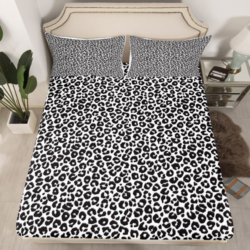 Leopard Print Fitted Sheet for Teens Boys Girls Men Women Africa Cheetah Print Bedding Set Safari Animal Pattern Sheet Sets Room Decor Black White Leopard Bed Cover No Flat Sheet Queen Size 3Pcs Leopard Print Fitted Sheet for Teens Boys Girls Men Women Africa Cheetah Print Bedding Set Safari Animal Pattern Sheet Sets Room Decor Black White Leopard Bed Cover No Flat Sheet Queen Size 3Pcs