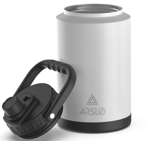Arslo large Insulated Water Jug With Handle, One Gallon Insulated Water Bottle, 1 Gallon Stainless Steel Water Jug, White, 128 oz Arslo large Insulated Water Jug With Handle, One Gallon Insulated Water Bottle, 1 Gallon Stainless Steel Water Jug, White, 128 oz