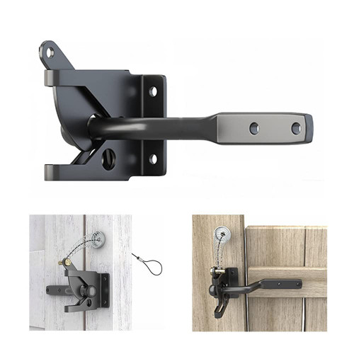 Self Locking Gate Gravity Door Latch Automatic Gate Latch for Metal Wooden Fences Stainless Steel Spring Loaded with Adjustable Gate Latch Longer Fasteners & Pull String for Secure Pool Garden - Black