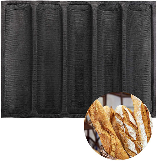 Youeon Silicone Baguette Pan with 5 Loaf, 12 Inch Non-stick Perforated Silicone Baguette Mold, Hot Dog Molds, French Bread Pan Mini Sandwich Form for Baking, Toasting 166