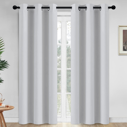 Yakamok Blackout Curtains Greyish White Room Darkening Thermal Insulated with Grommet Top Window Drapes for Living Room,42W x 84L,2 Panels
