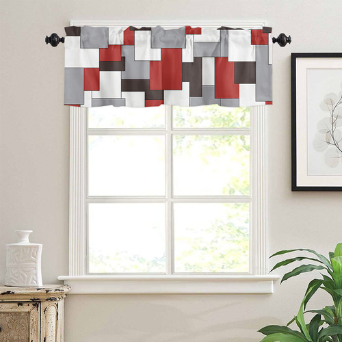 Black White Red and Grey Valance Curtains for Living Room/Bedroom/Bathroom/Kitchen Window, Century Rod Pocket Valance Tiers Small Window Curtain Drape Treatment, Geometric Panel 54x18