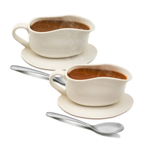 (2 Pack) Gravy Boat With Ladle And Saucer, Elegant White Ceramic Gravy Boat And Saucer, Holds 16oz Of Gravy, Salad Dressing With Stainless Steel Gravy Spoon For Thanksgiving, Parties, Weddings (2 Pack) Gravy Boat With Ladle And Saucer, Elegant White Ceramic Gravy Boat And Saucer, Holds 16oz Of Gravy, Salad Dressing With Stainless Steel Gravy Spoon For Thanksgiving, Parties, Weddings