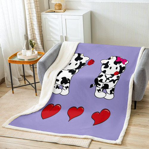 Erosebridal Cow Couple Plush Blanket Throw Cowhide Fleece Bed Blanket Love Heart Cow Sherpa Blanket for Kids Boys Girls Farmhouse Animals Western Cowboy Fuzzy Blanket Sofa Decor Bedroom Decor 40"x50"