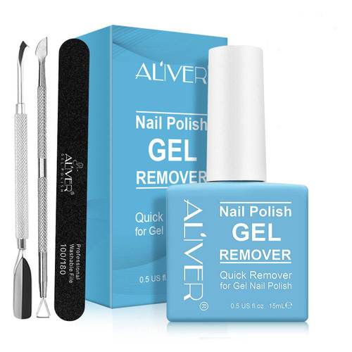 Gel Nail Polish Remover 15ML,Gel Remover for Nails in 3-5 Minutes,Remove Gel Nail Polish Kit with Cuticle Pusher & Nail Polish Scraper & Nail File,Quickly & Easily,No Need for Foil,Soaking or Wrapping