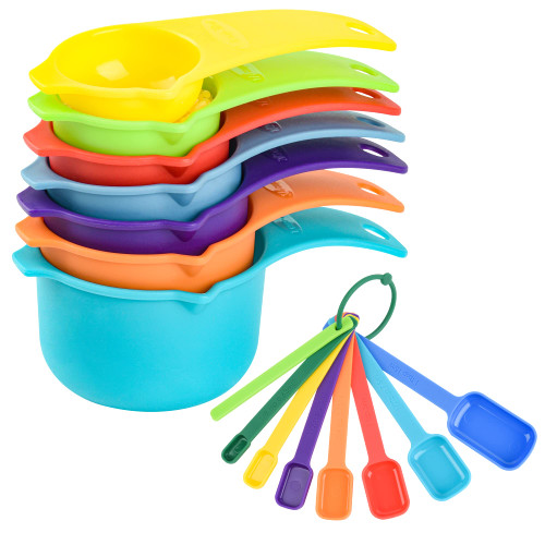 Nstezrne Measuring Cups and Spoons Set 15, Plastic Measuring Cup and Measuring Spoon, 7 Measuring Cups and 7 Spoons with 1 Leveler, Kitchen Measuring Cups Set for Baking, Colorful Measure Cups Spoons