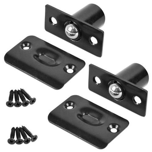 Dondelight Closet Door Ball Catch Strike Plate, Drive in Ball Catch Hardware for French Door Tension Adjustable (2 Pack, Screw Fix Black)