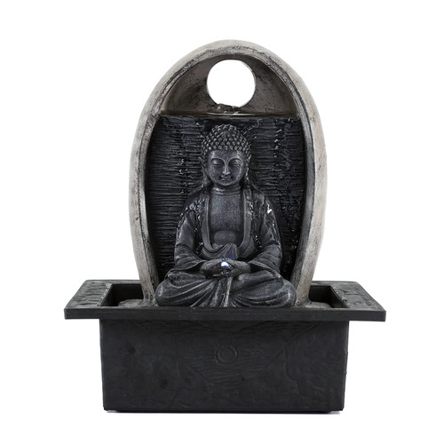 IRONWALLS Buddha Tabletop Fountain Indoor, 11in Desktop Water Fountains Indoor for Relaxing with LED Light, Zen Meditation Buddha Desk Waterfall Fountain Decor for Home, Living Room, Bedroom, Office