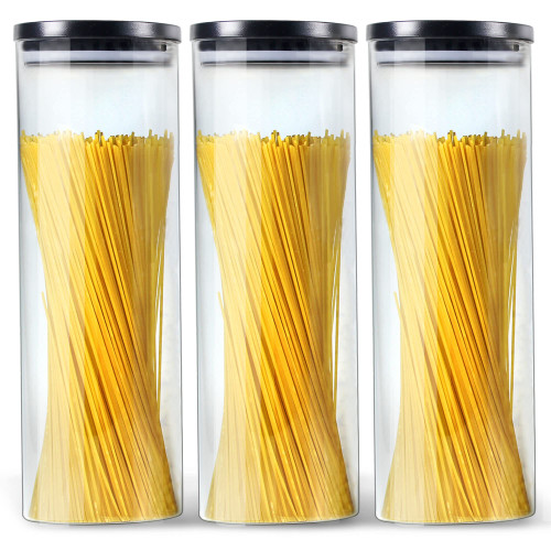 EcoEvo Glass Jars with Black lids, Glass Food Storage Containers with Stackable Lids, Glass Food Jars and Canisters Sets, Glass Pantry Jars with Airtight Lids, Glass Storage Jars (6 Pack of 26oz