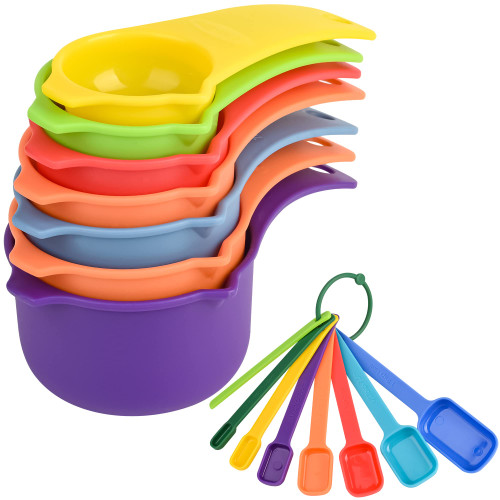Smithcraft Measuring Cups and Spoons Set, 15 Piece Measuring Cup Set, Food Plastic Measuring Cups Spoons, Colorful Kitchen Measuring Cups Spoons, 7 Baking Measure Cups & 7 Measuring Spoons & 1 Leveler