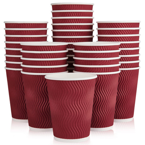 JollyPack 60 Pack Paper Cups, Disposable Coffee Cups 12 oz, Red Hot Beverage Cups with Insulated Ripple Wall, Paper Ripple Cups for Christmas, Party and Daily Life