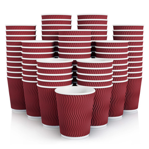 JollyPack 120 Pack Paper Coffee Cups, 8 oz Disposable Coffee Cups, Red Hot Beverage Cups with Insulated Ripple Wall, Paper Ripple Cups for Christmas, Party and Daily life