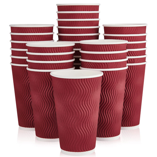 JollyPack 60 Pack Paper Coffee Cups, 16 oz Disposable Coffee Cups, Red Hot Beverage Cups with Insulated Ripple Wall, Paper Ripple Cups for Christmas, Party and Daily life