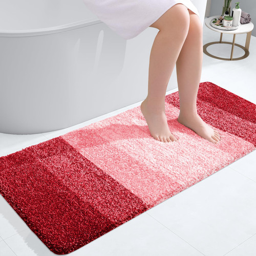 OLANLY Luxury Bathroom Rug Mat 47x20, Extra Soft and Absorbent Microfiber Bath Rugs, Non-Slip Plush Shaggy Bath Carpet Runner, Machine Wash Dry, Bath Mats for Bathroom Floor, Tub and Shower, Red