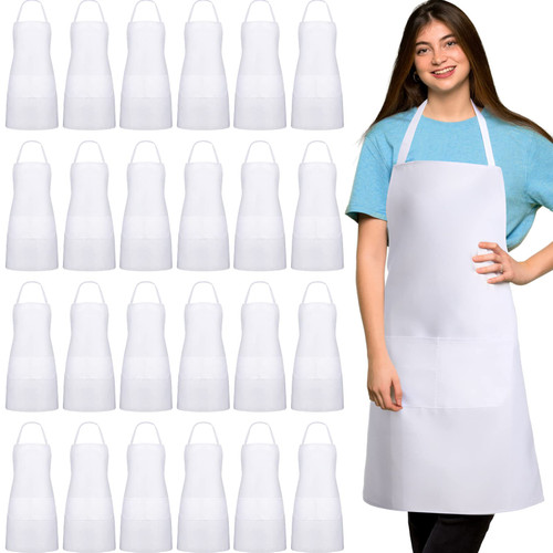 Tarpop 24 Pack Bib Aprons Unisex Commercial Apron Resistant Apron Kitchen BBQ Crafting Aprons for Women Men Chef (White) Tarpop 24 Pack Bib Aprons Unisex Commercial Apron Resistant Apron Kitchen BBQ Crafting Aprons for Women Men Chef (White)