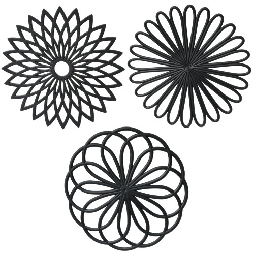 SPUVGVC Silicone Trivets for Hot Dishes, Heat Resistant Trivets for Hot Pots and Pans-Modern Silicone Pot Holder-Non-Slip Hot Pads for Table&Countertop-Multi Use Kitchen Trivet Mat Black, Set of 3