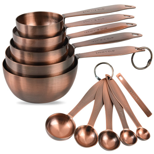 Copper measuring cups and spoons set,Includes 5 Copper Measuring Cups and 5 Measuring Spoons and Measure Ingredient Leveler and Rings?copper?