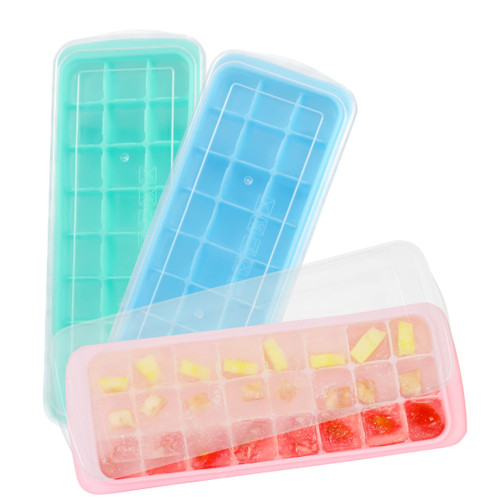 Ice Cube Trays 3 Pack Silicone Ice Cube Trays with Removable Lid Ice Trays for Freezer Easy Release Stackable Ice Cube Molds for Cocktail and Whiskey