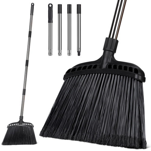 Almcmy Indoor/Outdoor Broom,Commercial Heavy Duty Broom with Stainless Steel Handle, Angle Broom for Indoor Lobby Home Garage Kitchen Office Courtyard Lawn Concrete - Black Almcmy Indoor/Outdoor Broom,Commercial Heavy Duty Broom with Stainless Steel Handle, Angle Broom for Indoor Lobby Home Garage Kitchen Office Courtyard Lawn Concrete - Black