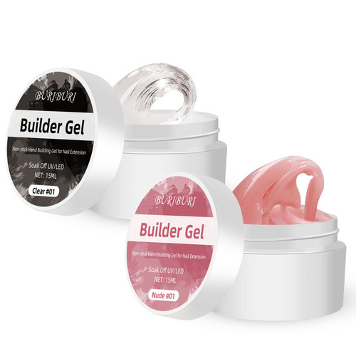 BURIBURI Nail Extension Builder Gel,Nail Extension Builder Gel,Solid Nail Glue Gel,No-Sticky Hand Building Gel Modeling Sculpture Gel Nail Art DIY for Home Nail Salon Nail Art (Transparent+Nude Color)