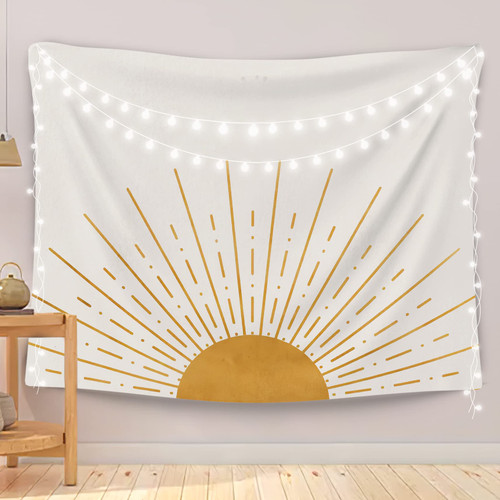 OGILRE Boho Gold Sun Sunrise Sunshine Abstract Home Girls Bedroom Decorations Wall Art Hanging Tapestry, Bohemia Sunset Tapestries, 50x60 Inch